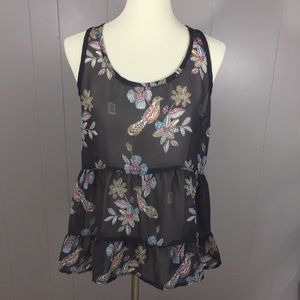 Merona boho ruffle tank floral birds medium